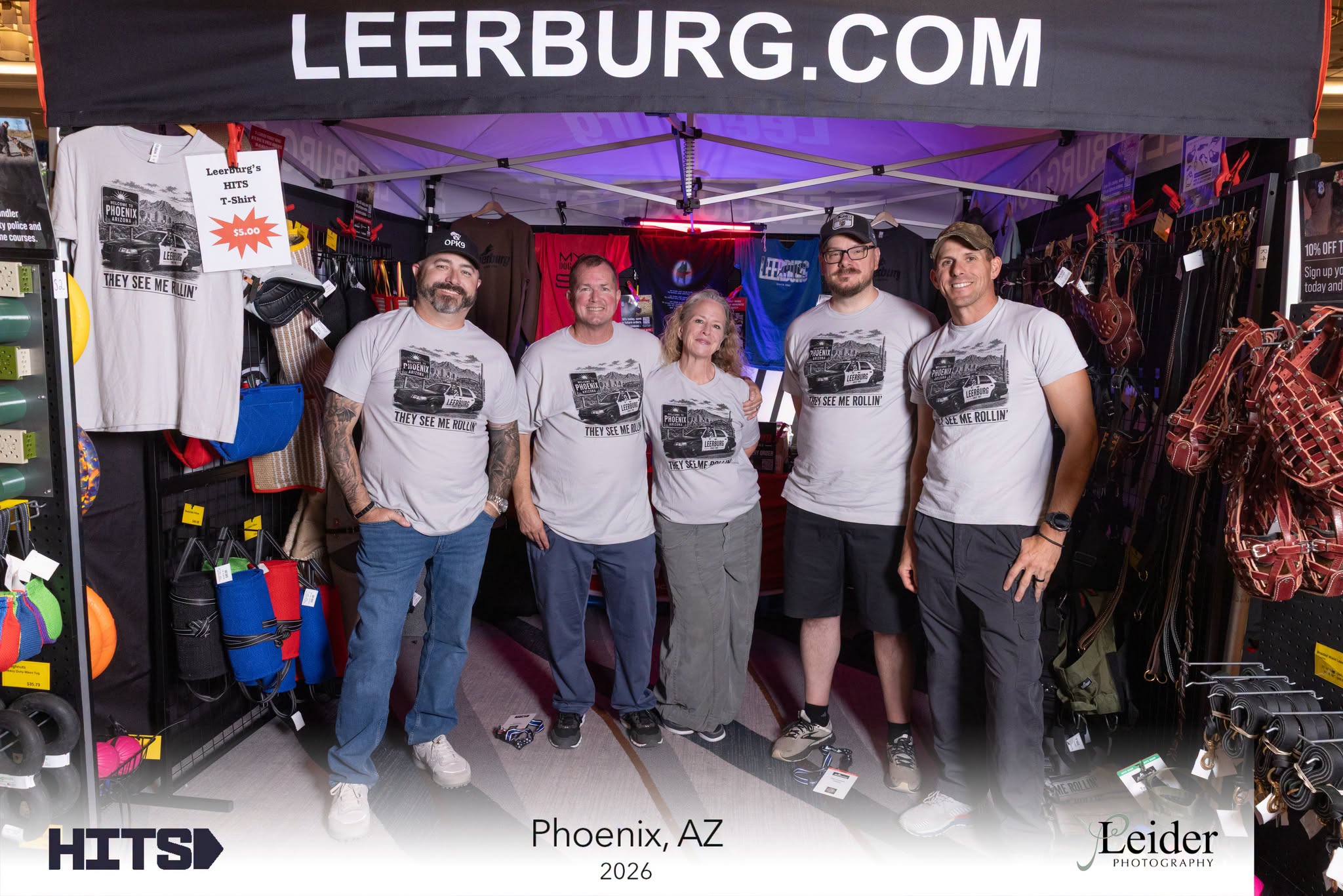 Ian, Dave, Adrianne, Ryan, and Tanner at the Leerburg booth at HITS 2026