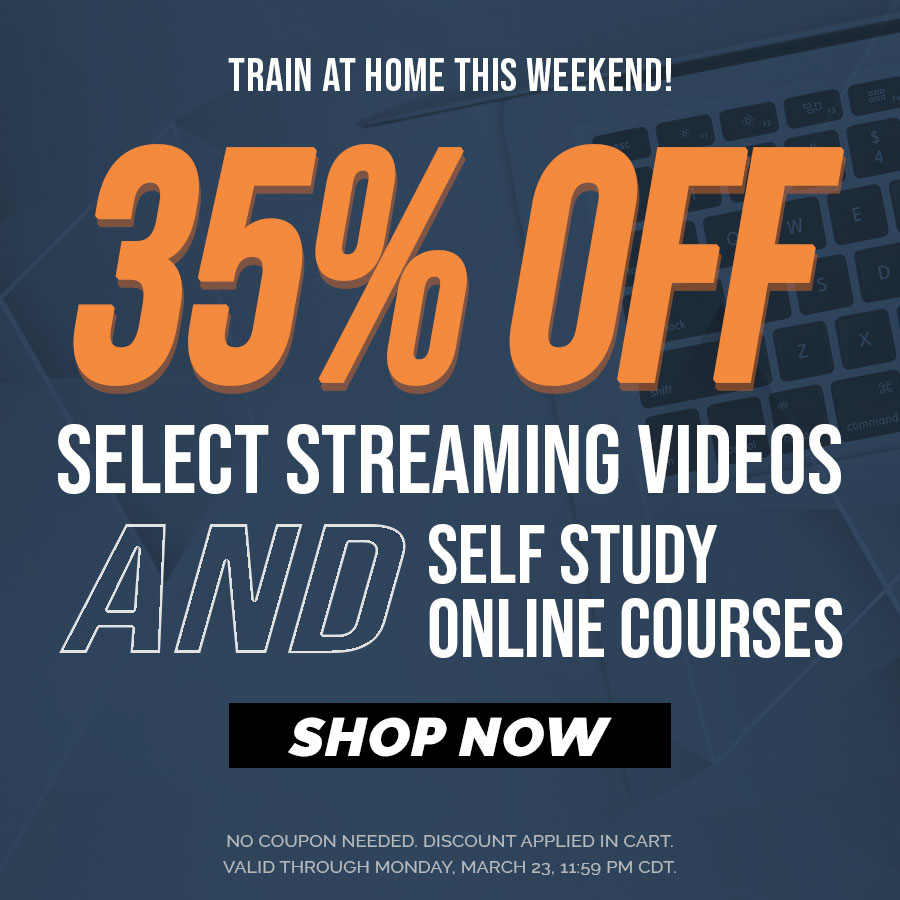 35% OFF Select Streaming Videos and Self Study Online Courses. Valid through Monday, March 23, 11:59PM CDT.