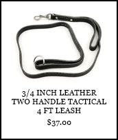 3/4 inch Leather Two Handle Tactical 4 Ft Leash