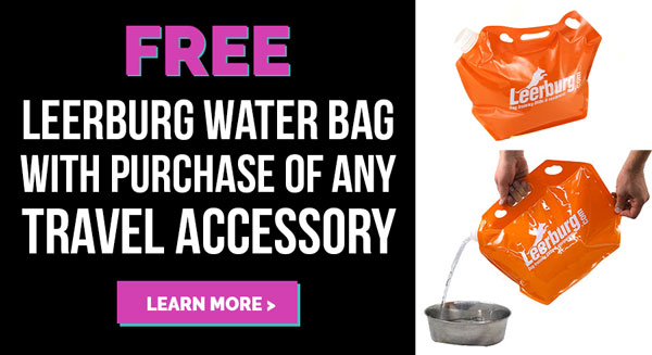 Free Leerburg collapsible water bag with purchase of any travel accessory.