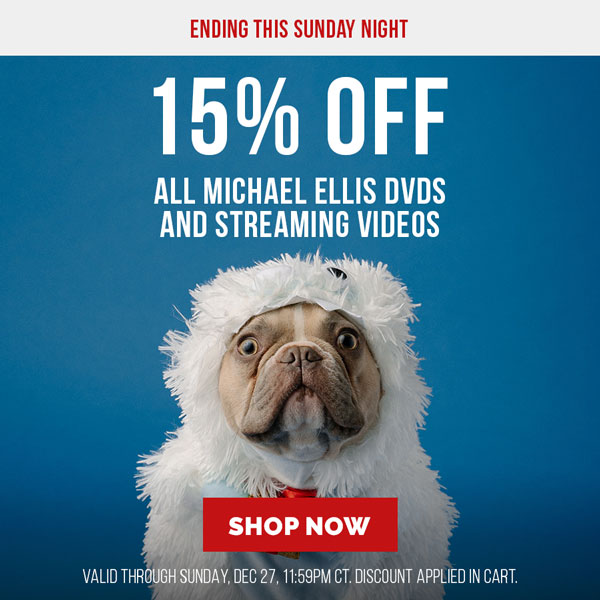 Ending Soon: 15% off all Michael Ellis DVDs and streaming videos. No coupon needed. Valid through Sunday, December, 27, 11:59PM CT.
