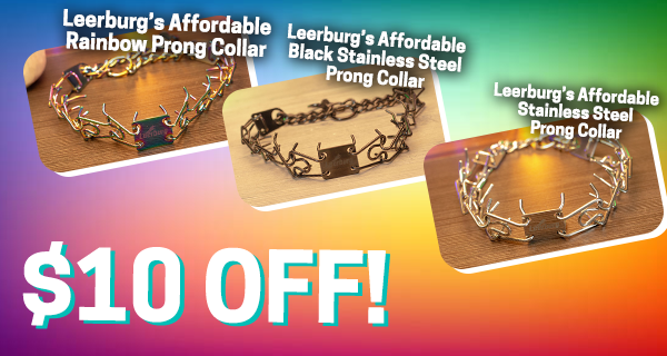 $10 off Rainbow, Black stainless steel, and stainless steel Prong collars!