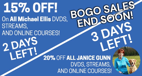 15% Off All Michael Ellis DVDs, Streams, &amp; Online Courses. Valid through Tuesday, November 21st, 2023 at 11:59 PM CT. 20% off All Janice Gunn DVDs, Streams, and Online Course. Valid through Saturday, November 22nd, 2023 at 11:59 PM CT.
