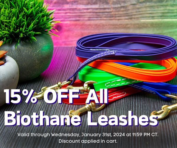 15% off all Biothane Leashes