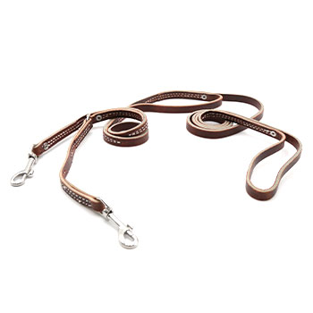 1/2in x 6ft Two Handle Latigo Leather Prong Collar Leash