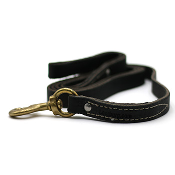 6' Black 3/4" Leather Leash with Brass Hardware