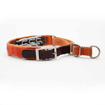 13 Inch Orange Keeper Collars Hidden Prong with Brown Leather Strap 